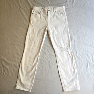 Gap 1969 Slim Straight High Rise Cropped White Jeans 30 R Distressed Details